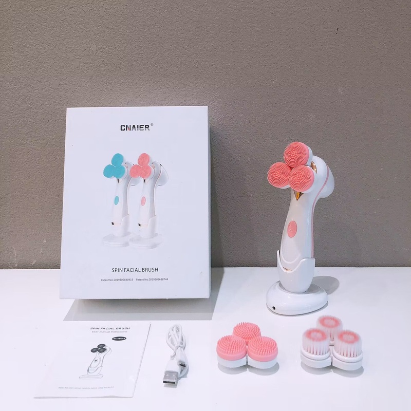 Pink 3-Head Electric Facial Cleansing Brush – Rechargeable Spin Scrubber Kit