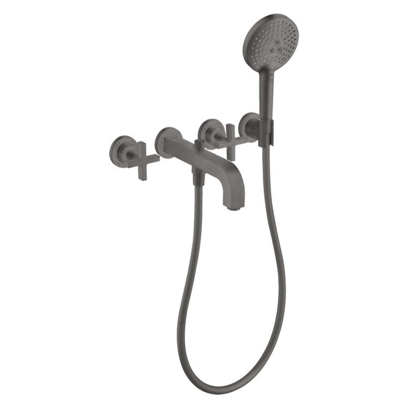 Roman Tub Trim Citterio Wall Mount with Handshower 2 Cross Brushed Black Chrome WaterSense 8 Inch Spread 3 Hole 5.0 Gallons per Minute