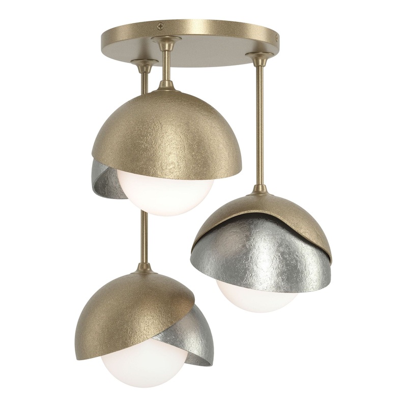 Brooklyn 3-Light Double Shade Semi-Flush Soft Gold Sterling
