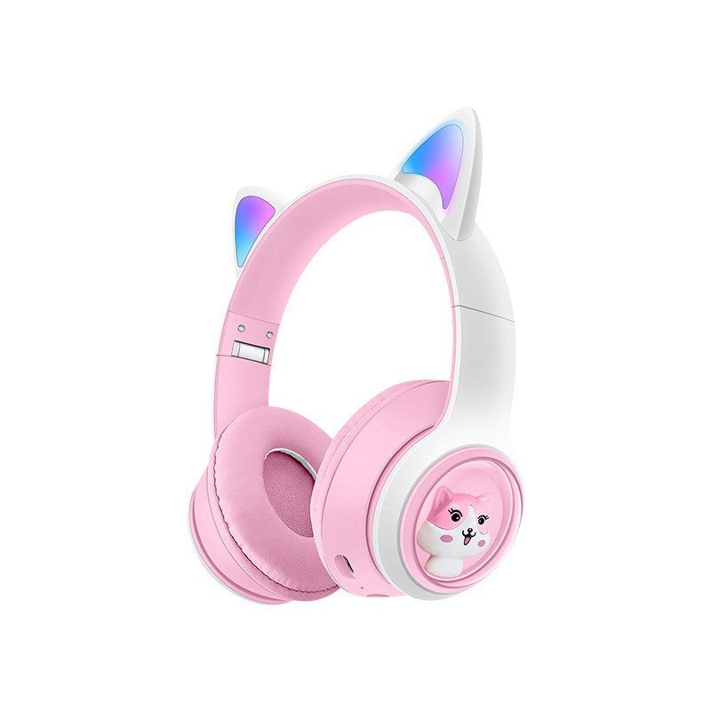 Cute Cat Ear Wireless Headphones – BT5.3, LED Lights, TF Card Slot, Soft Protein Padding(Pink)