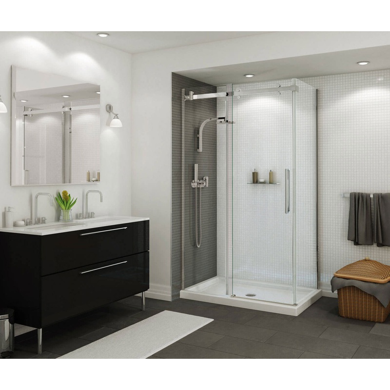 MAAX 410001-502-001-000 B3Round 4832 Acrylic Corner Left Shower Base in White with Center Drain