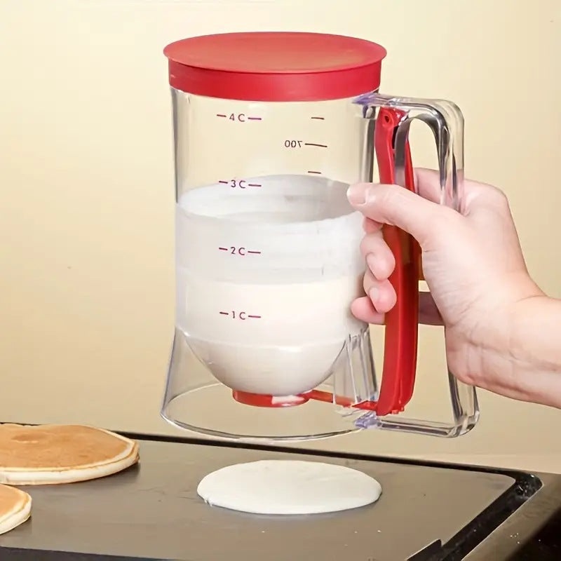 Red Precision Batter Dispenser with Measurement Marks – 900ml Easy Pour for Pancakes, Cupcakes & Waffles