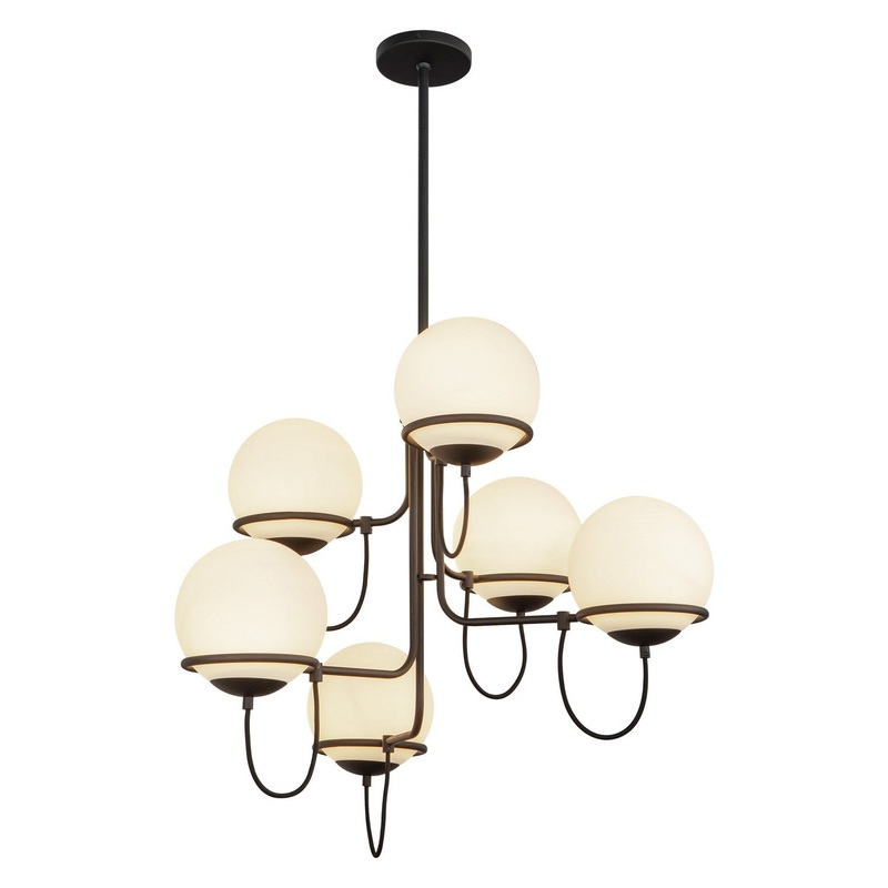 Six Light Chandelier from the Alba Collection in Matte Black/Opal Glass Finish by Alora