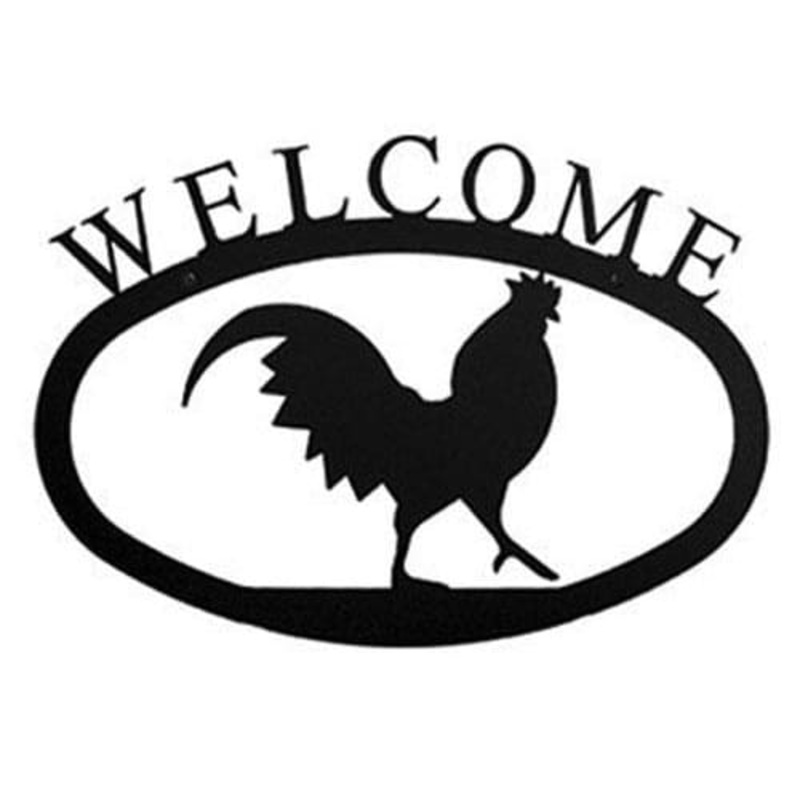 Village Wrought Iron WEL-1-L Rooster Welcome Sign Large