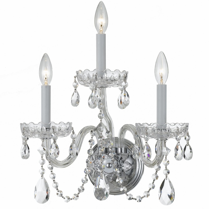 Crystorama 1033-CH-CL-SAQ Traditional Crystal Three Light Wall Sconce Polished Chrome