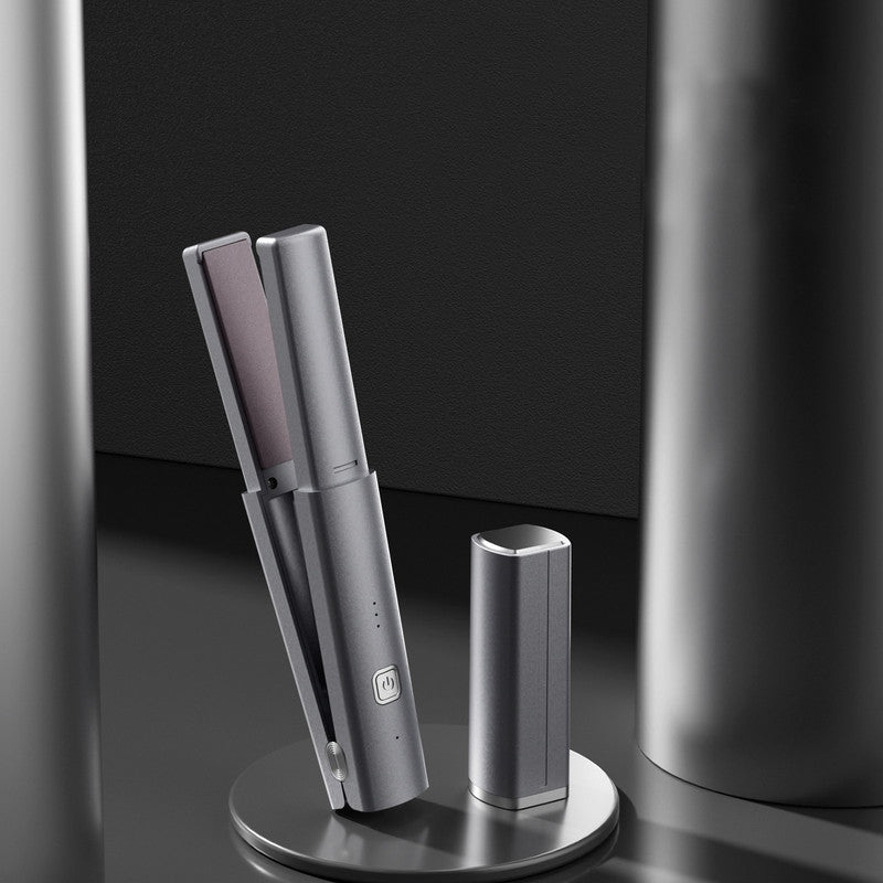 Dark Grey Compact Cordless Hair Straightener – Portable 2-in-1 Mini Flat Iron, USB-C Rechargeable for Travel & Touch-ups