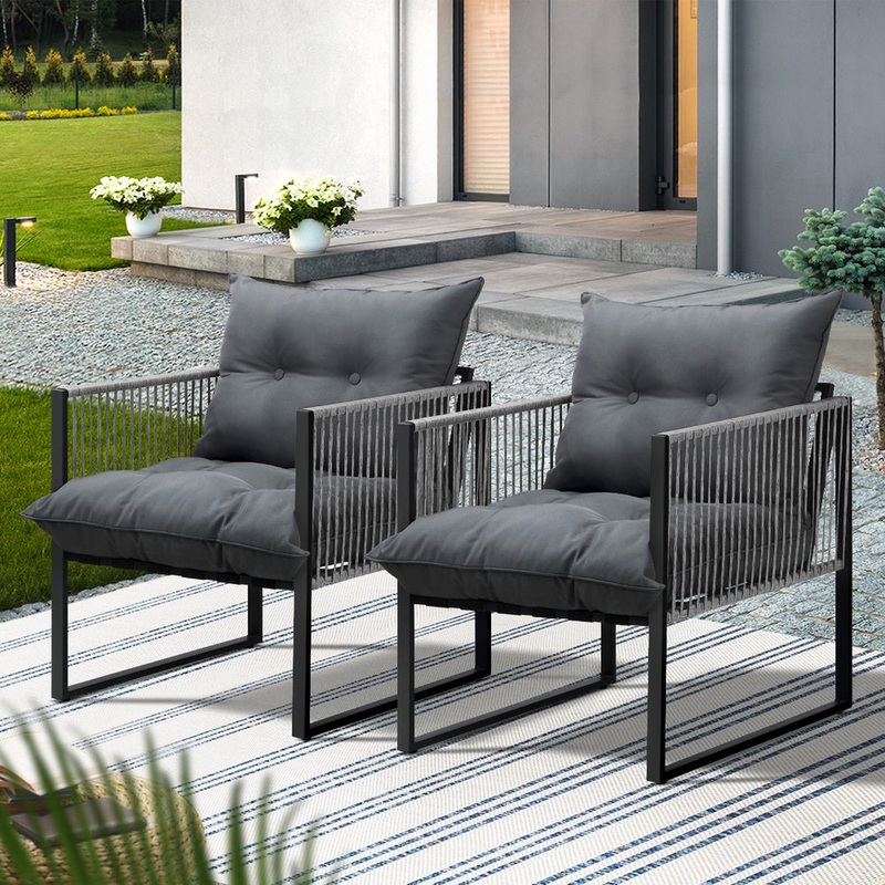 Livsip 2PCS Outdoor Patio Chairs Garden Sofa Set PE Wicker Grey