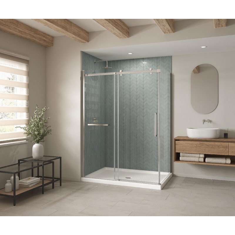 MAAX 410036-542-001-000 B3Round 6042 Acrylic Corner Left Shower Base in White with Anti-slip Bottom with Center Drain