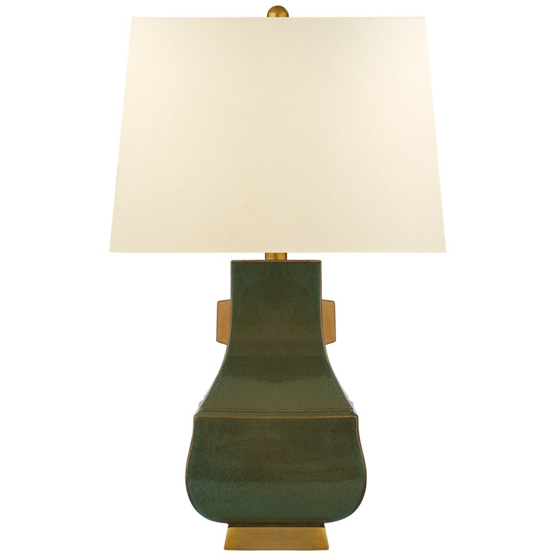 One Light Table Lamp from the Kang Jug Collection in Oslo Green With Burnt Gold Finish by Visual Comfort Signature