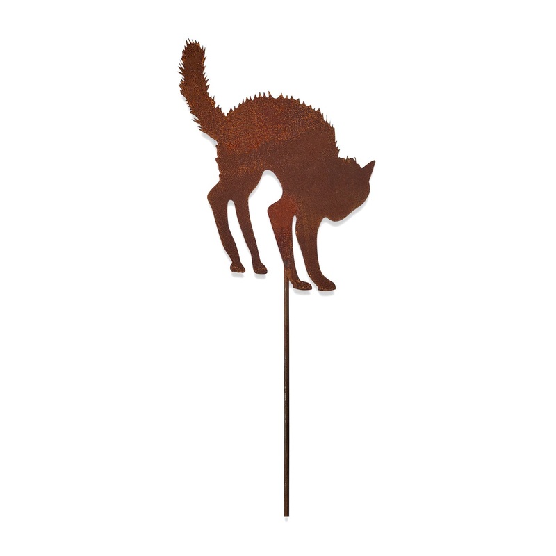 Village Wrought Iron RGS-392 Scared Cat Rusted Garden Stake