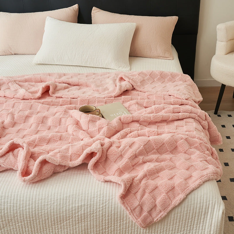 200*230CM Light Pink Ultra-Soft Waffle Textured Plush Fleece Blanket – Large Cozy All-Season Throw for Bed & Sofa