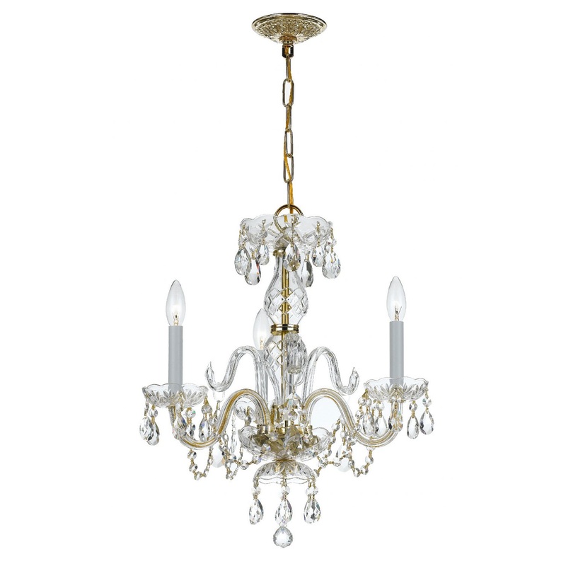 Crystorama 5044-PB-CL-S Traditional Crystal Three Light Mini Chandelier Polished Brass