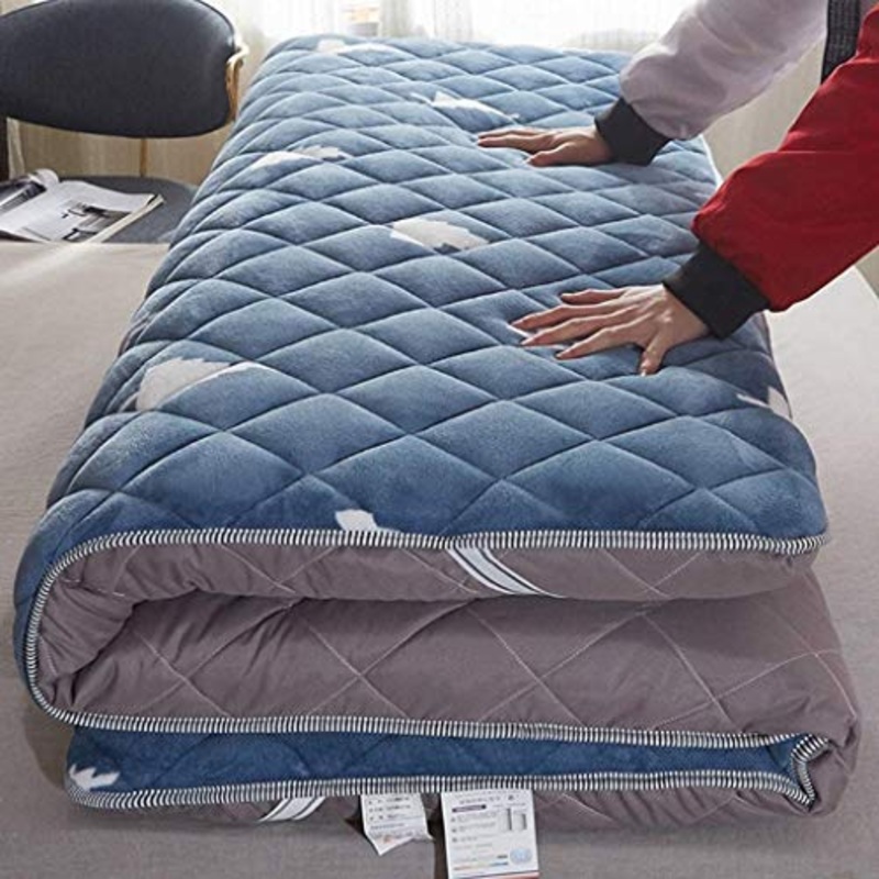 Huan Futon Materasso Futon Addensare Morbida Piano Pieghevole Portatile Materasso, Doppio futon Giapponese, Giapponese Tatami Rotolo Mat Pieghevole Materasso-Blue (Size : 150cmx190cm)