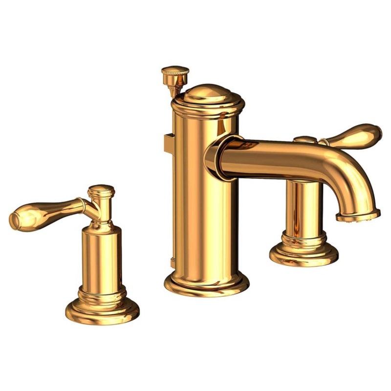 Lavatory Faucet Ithaca Widespread 8 to 20 Inch Spread 2 Lever ADA Polished Gold PVD 1.2 Gallons per Minute Brass Spout Height 3-5/16 Inch