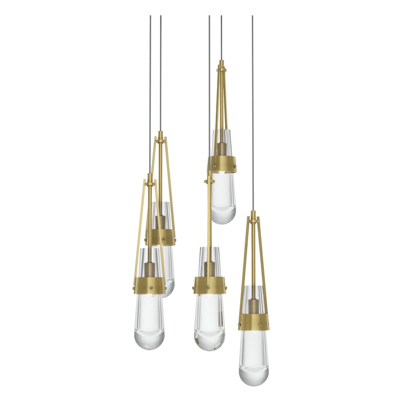 Link 5-Light Clear Glass Pendant Modern Brass