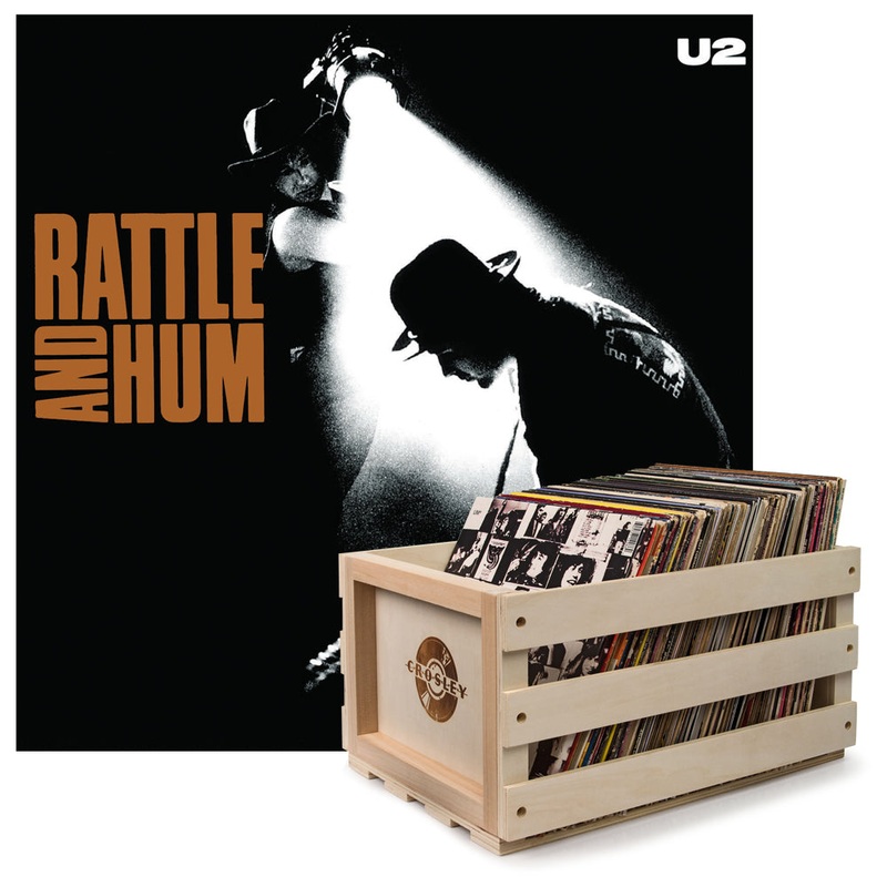 Crosley Record Storage Crate & U2 Rattle And Hum – Vinyl Album Bundle