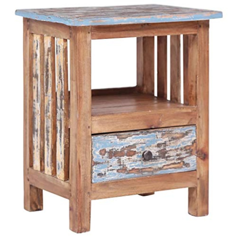 FAMIROSA Comodino 41x30x50 cm in Legno Massello di Recupero