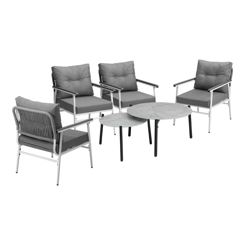 Livsip 6PCS Outdoor Patio Set Grey Table Set with White Chairs