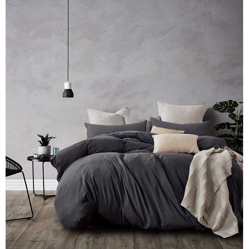 100% Jersey Cotton Quilt Cover Set – Black Marble – Queen