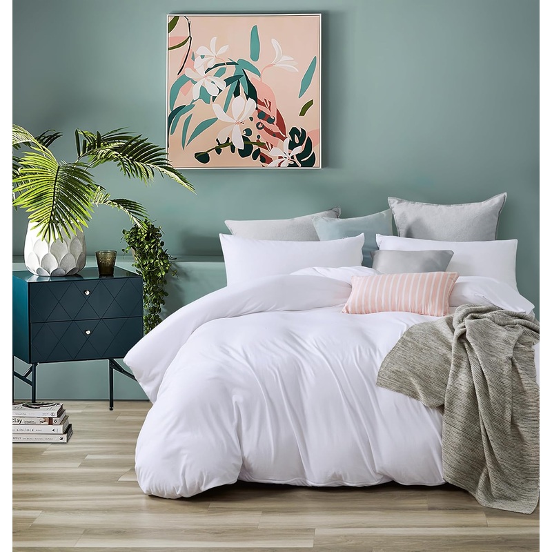 100% Jersey Cotton Quilt Cover Set – White – Queen