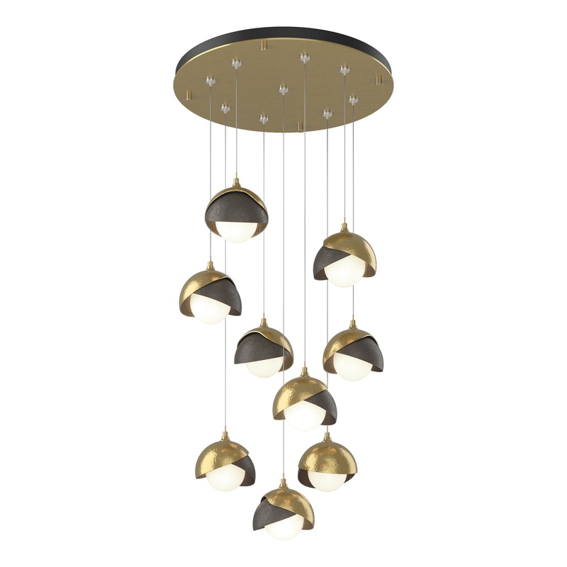 Brooklyn 9-Light Double Shade Pendant Modern Brass Dark Smoke