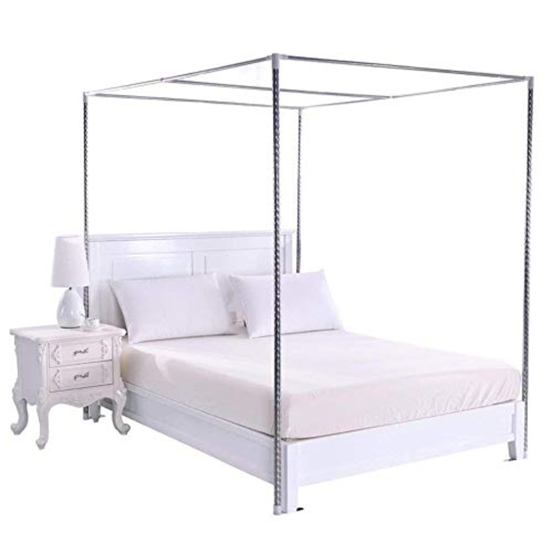 HOXMOMA Zanzariera Telaio, Palo per Tenda da Letto in Acciaio Inossidabile, 4 baldacchino Letto ad Angolo, Zanzariera Staffa, Misura per Letto di Tutte Le Dimensioni, Argento,25mm,12m Bed