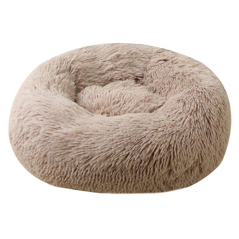 Khaki 50cm Cozy Round Pet Bed – Plush Cat & Dog Bed with Non-Slip Base, Machine Washable
