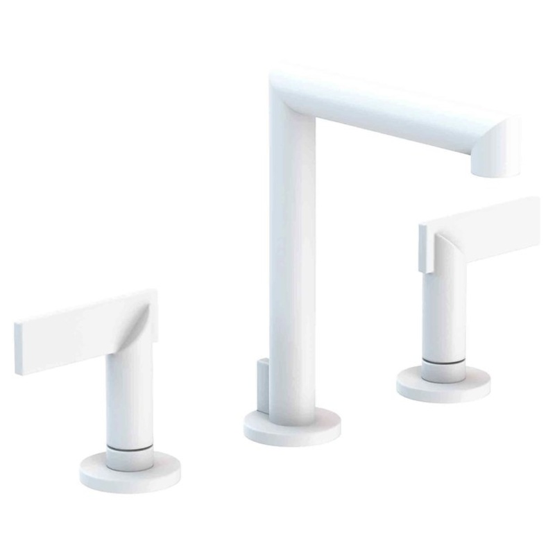 Lavatory Faucet Keaton Widespread 8 to 20 Inch Spread 2 Lever ADA WaterSense Matte White 1.2 Gallons per Minute Pop-Up 3 Hole