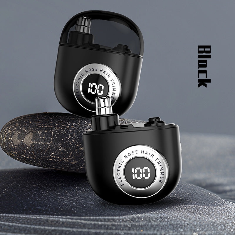 Mini Electric Nose Hair Trimmer – USB-C Rechargeable, LED Display, Washable Head, Painless Grooming(black)