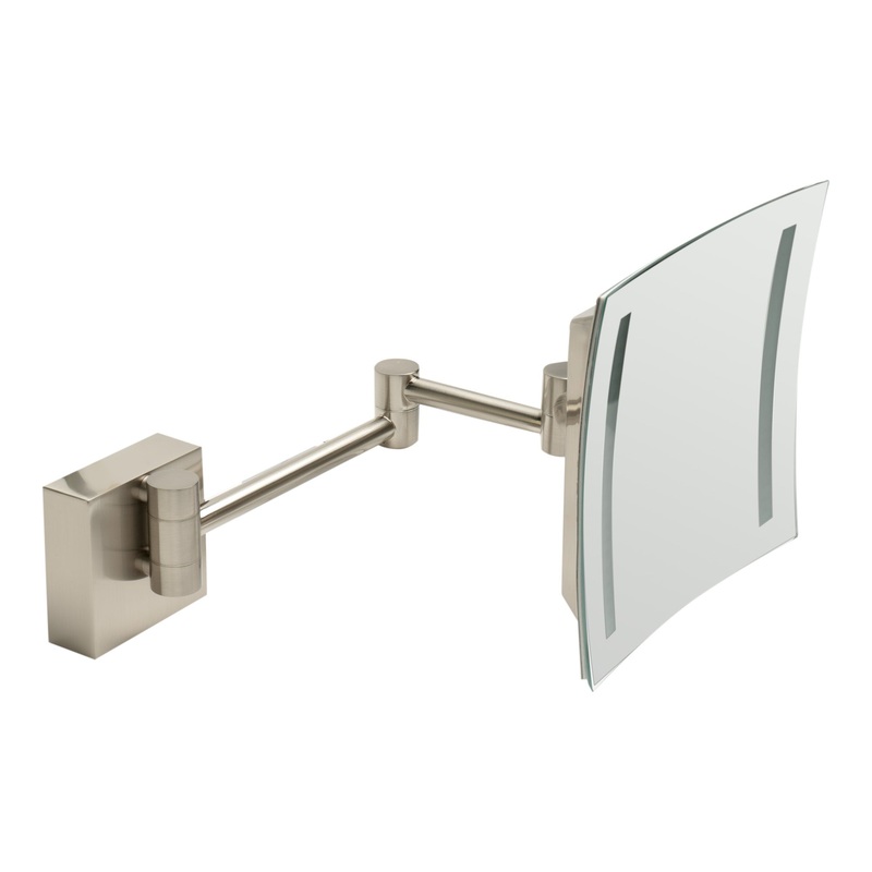ALFI brandABM8WLED-BN Brushed Nickel Wall Mount Square 8″ 5x Magnifying Cosmetic Mirror with Light