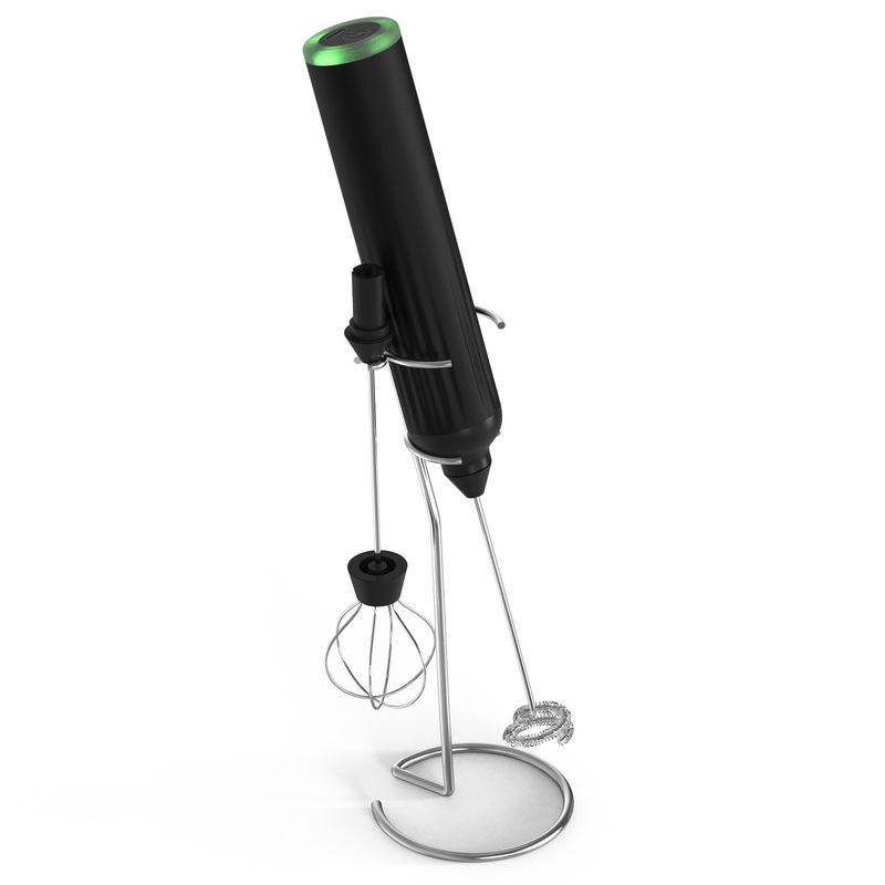 Black USB Rechargeable Milk Frother – 3-Speed Handheld Electric Whisk with Stand
