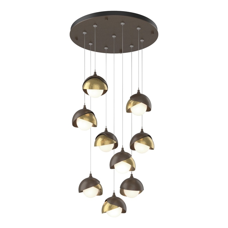 Brooklyn 9-Light Double Shade Pendant Bronze Modern Brass