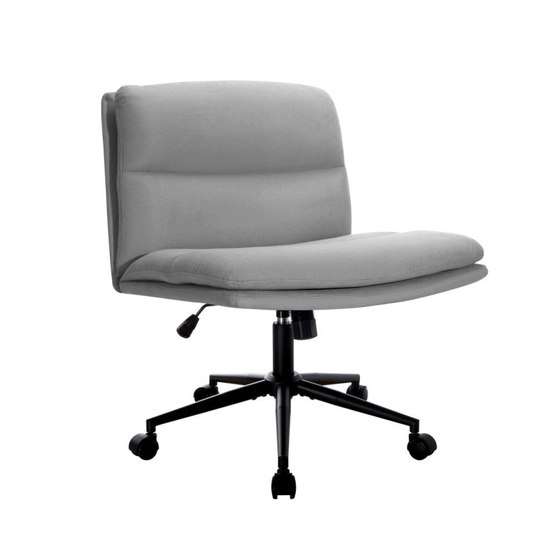 Mid Back Office Chair Wide Seat Linen Grey with Wheels
