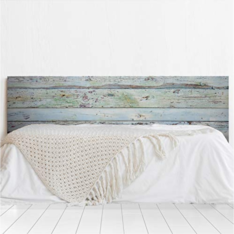 Testiera per letto in PVC, decorativa, economica, con assi orizzontali dipinte in vari toni turchesi antich (100 x 100)