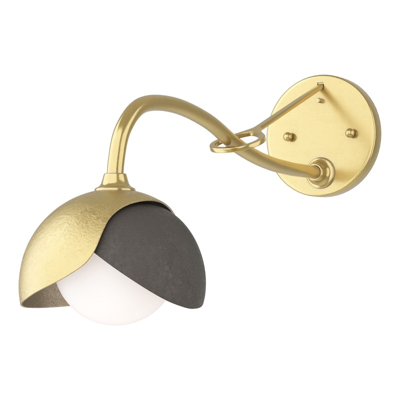 Brooklyn 1-Light Double Shade Long-Arm Sconce Modern Brass Dark Smoke