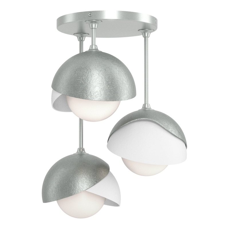 Brooklyn 3-Light Double Shade Semi-Flush Vintage Platinum White