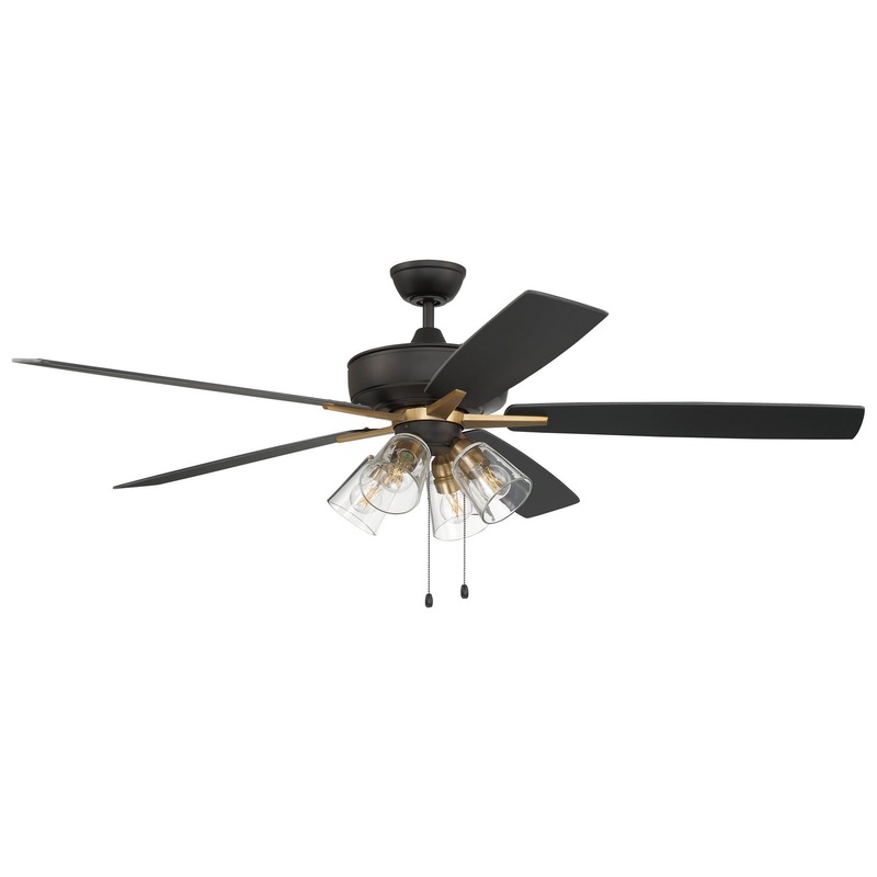 Craftmade S104FBSB5-60BWNFB Super Pro 104 60″Ceiling Fan Flat Black/Satin Brass