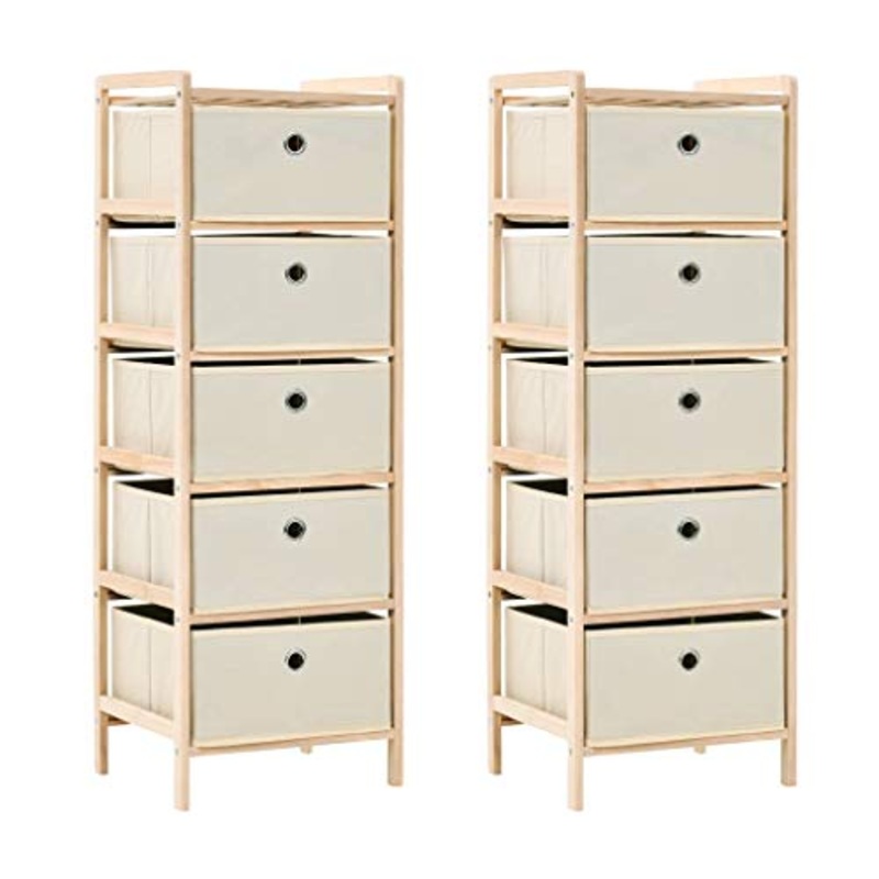 FAMIROSA Armadietti 2 pz con 5 Cesti in Tessuto e Legno di Cedro Beige