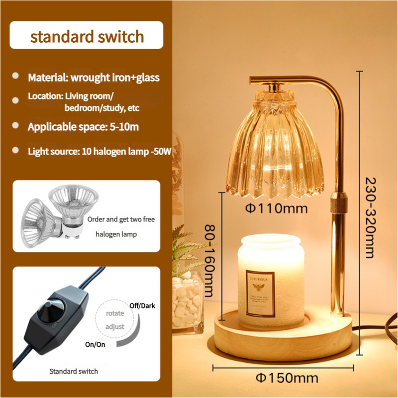 Gold Wrought Iron Candle Warmer Lamp with Halogen Bulb – Adjustable Scented Candle Melter for Home Decor