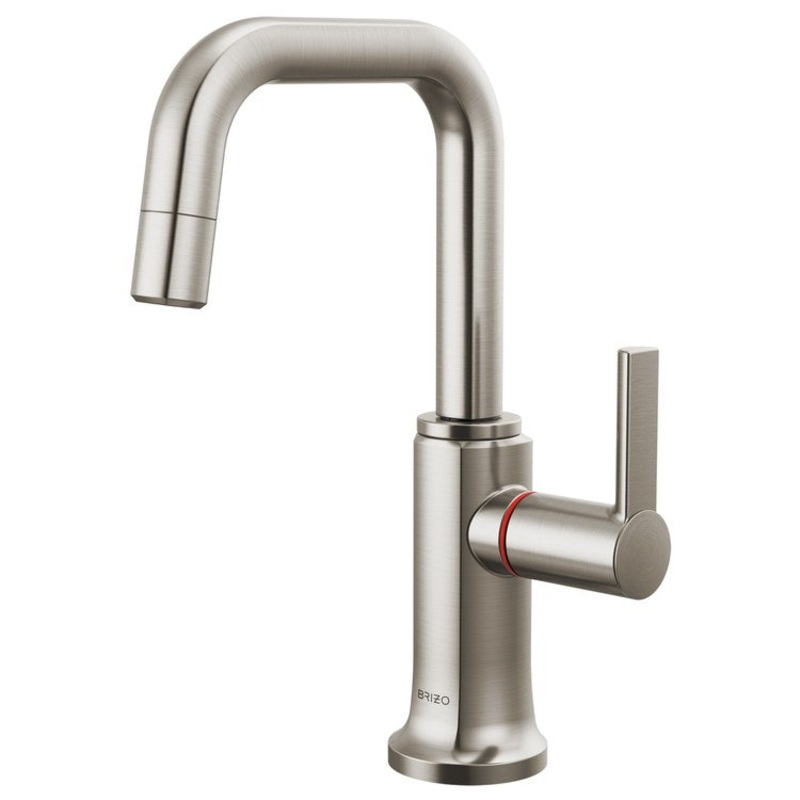 Hot Water Dispenser Kintsu Instant Faucet 1 Lever ADA Square 360 DEG Swivel Lumicoat Stainless