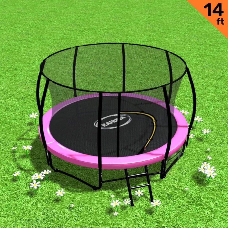 Kahuna 14ft Trampoline Free Ladder Spring Mat Net Safety Pad Cover Round Enclosure – Pink