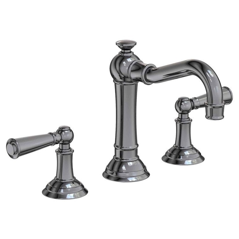 Lavatory Faucet Jacobean Widespread 8 to 20 Inch Spread 2 Lever ADA Midnight Chrome 1.2 Gallons per Minute Brass Spout Height 6-9/10 Inch