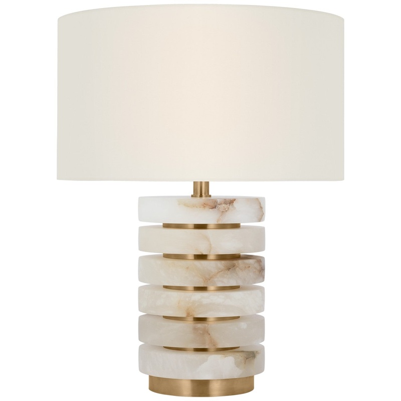 LED Table Lamp from the Diski Collection in Alabaster and Hand-Rubbed Antique Brass Finish by Visual Comfort Signature