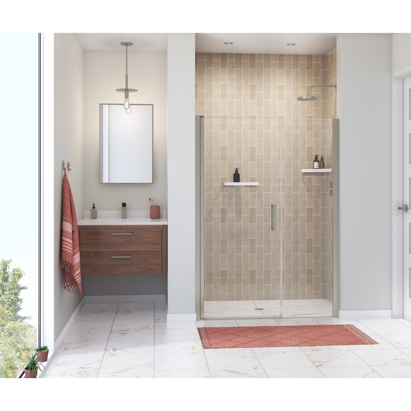 MAAX 138272-900-305-101 Manhattan 47-49 x 68 in. 6 mm Pivot Shower Door for Alcove Installation with Clear glass & Square Handle in Brushed Nickel