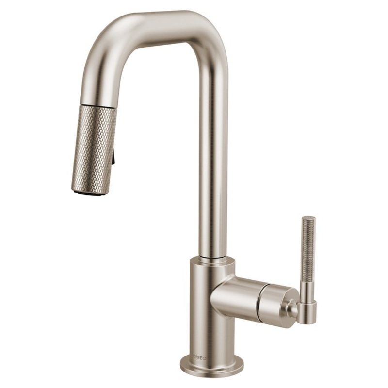 Prep Faucet Litze 1 Knurled Handle ADA Brilliance Stainless Pull Down Dual Function Square 360 DEG Swivel 1.8 Gallons per Minute