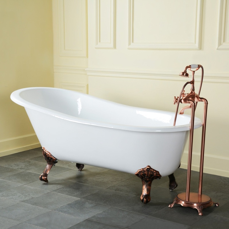 Tazatina VCTND5431B5 54-Inch Cast Iron Single Slipper Clawfoot Tub (No Faucet Drillings), White/Oil Rubbed Bronze