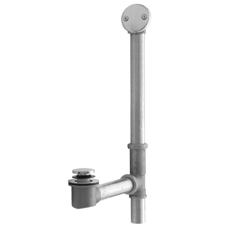 Tub Drain Bottom Outlet Standard Toe Control with Faceplate 2 Hole Waste Satin Nickel Fixed 1-1/2 Inch Brass 6 Inch