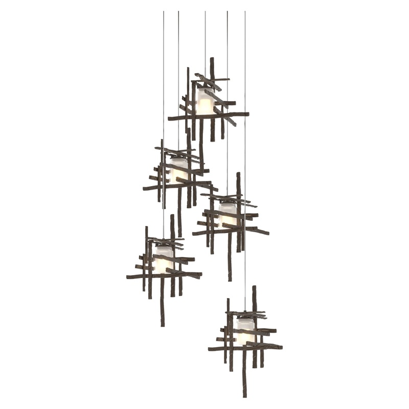 Tura 5-Light Frosted Glass Pendant Bronze