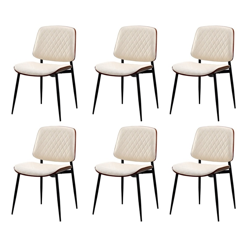 6x Dining Chairs PU Leather Wood Frame Metal Legs White