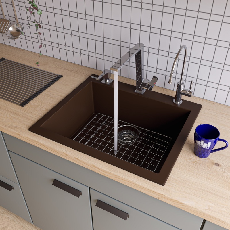 ALFI brand AB2420DI-C Chocolate 24″ Drop-In Single Bowl Granite Composite Kitchen Sink